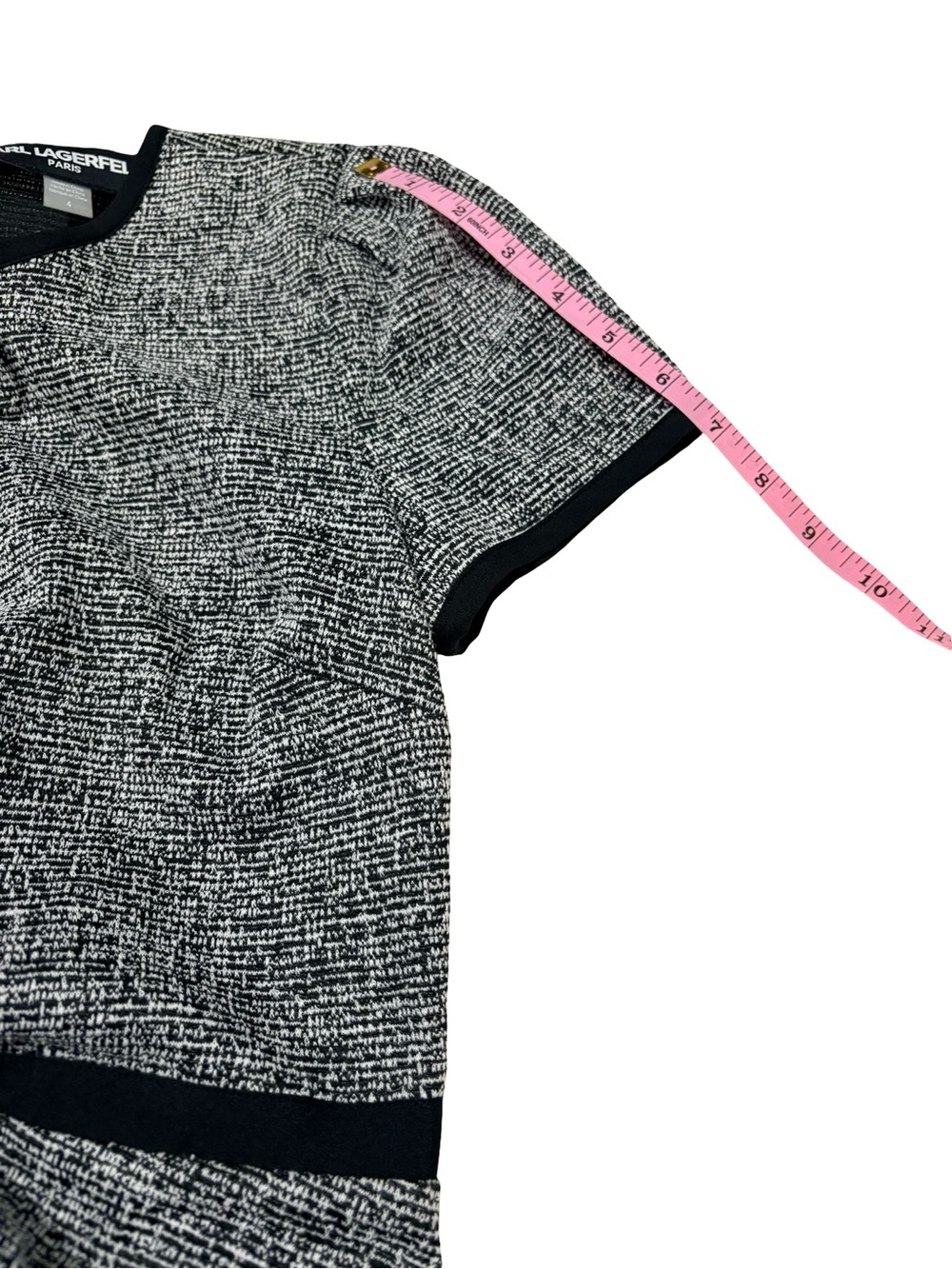 Karl Lagerfeld Paris Tweed Knit Fit & Flare Dress Size 4 Bow Neck - Picture 12 of 13